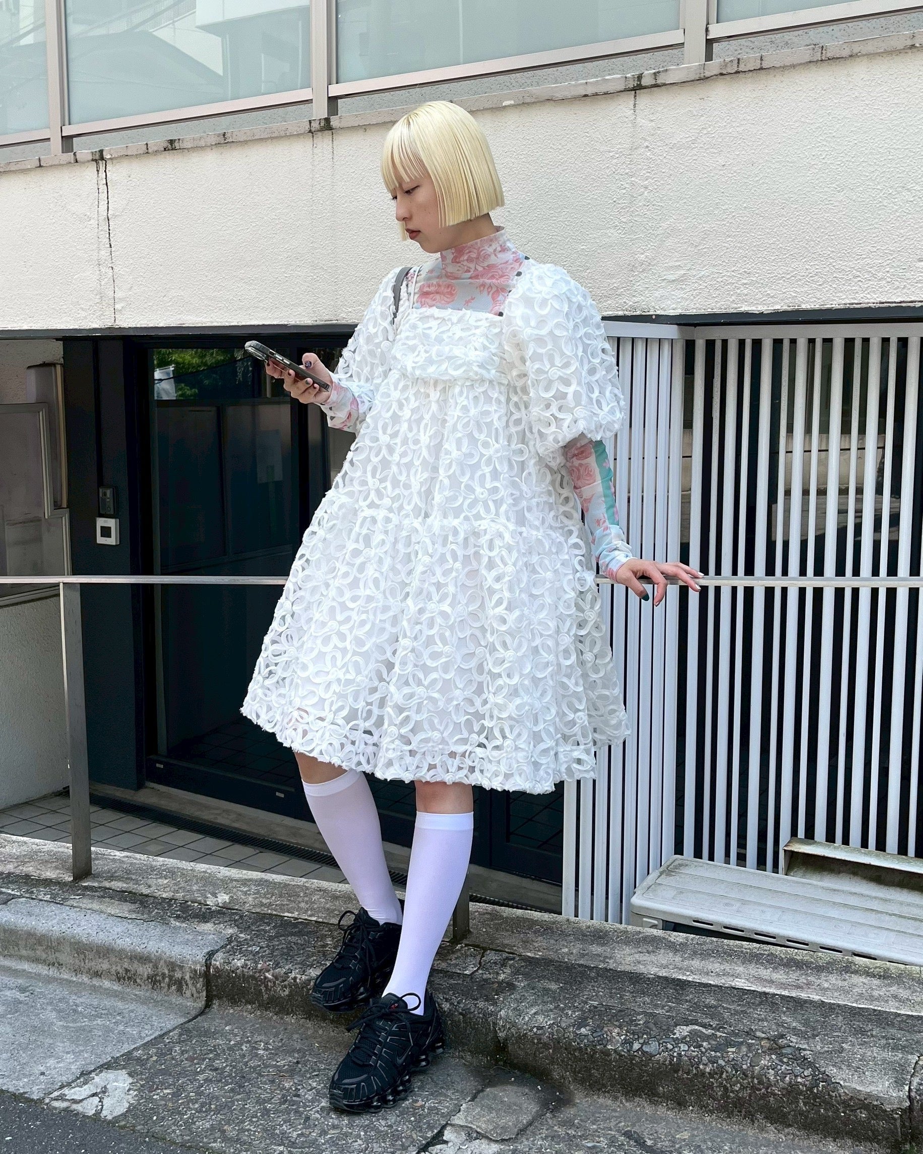 Flower puff sleeve tiered one-piece