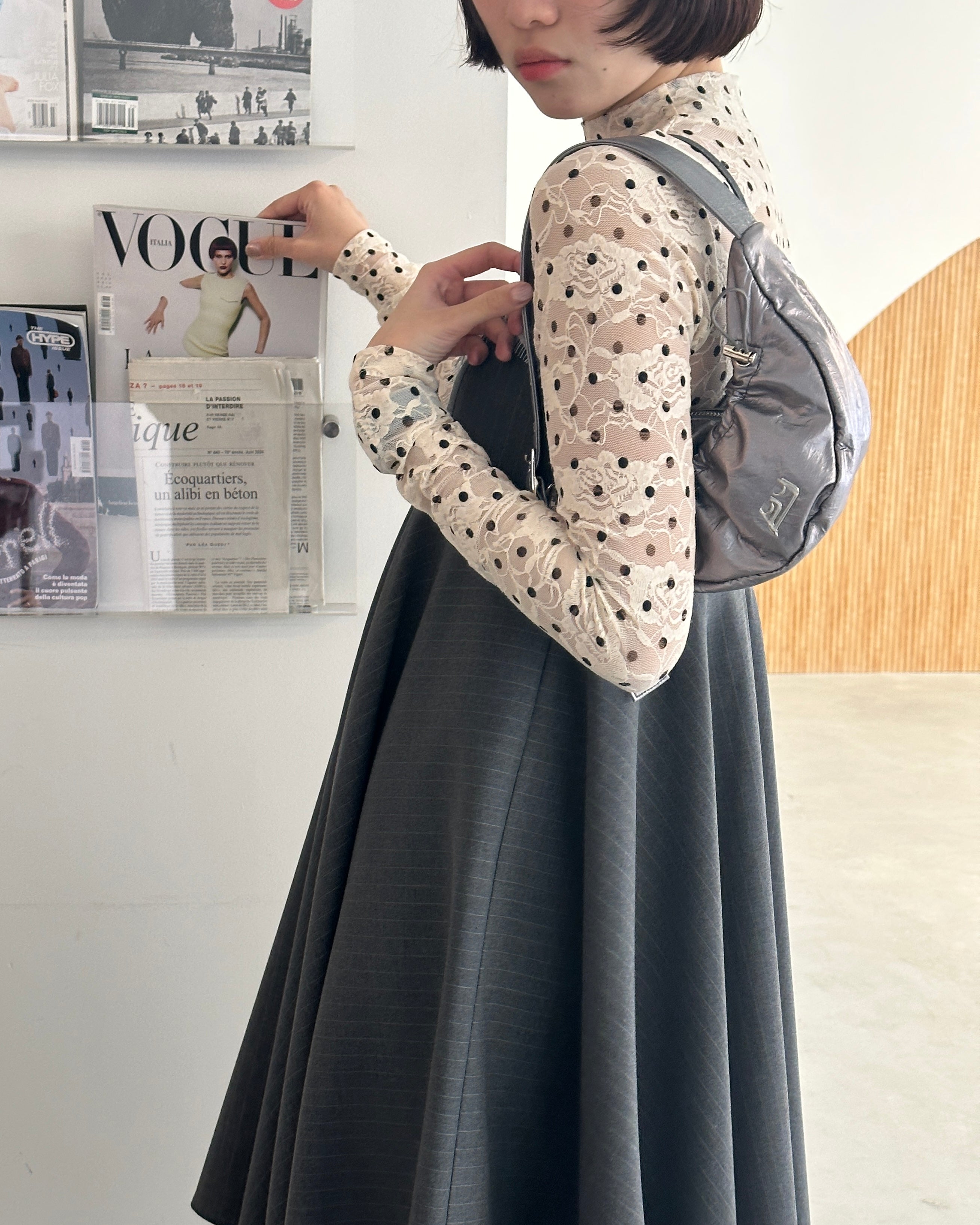 Dot lace see-through top (high neck)