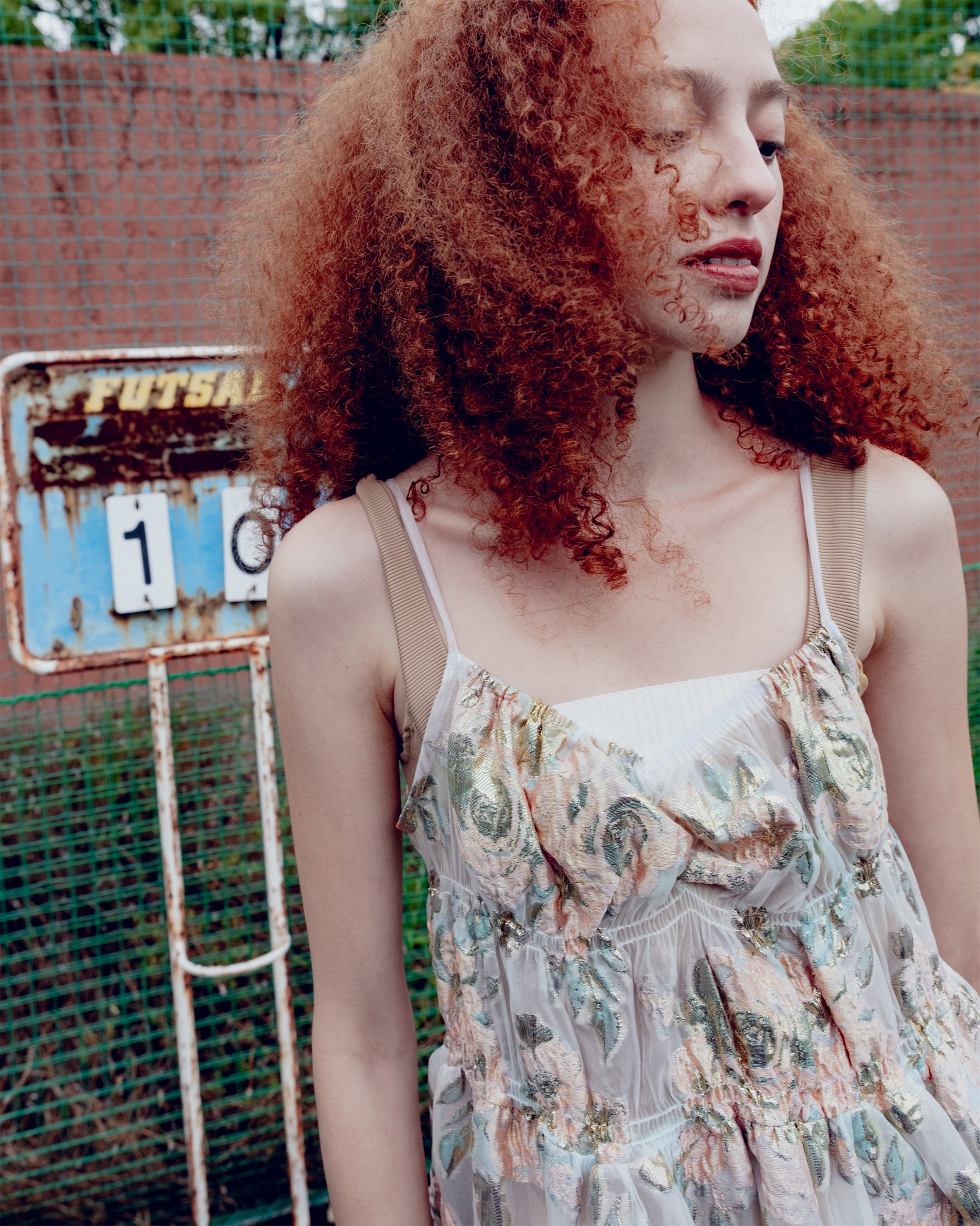 Pink gold jacquard cami dress