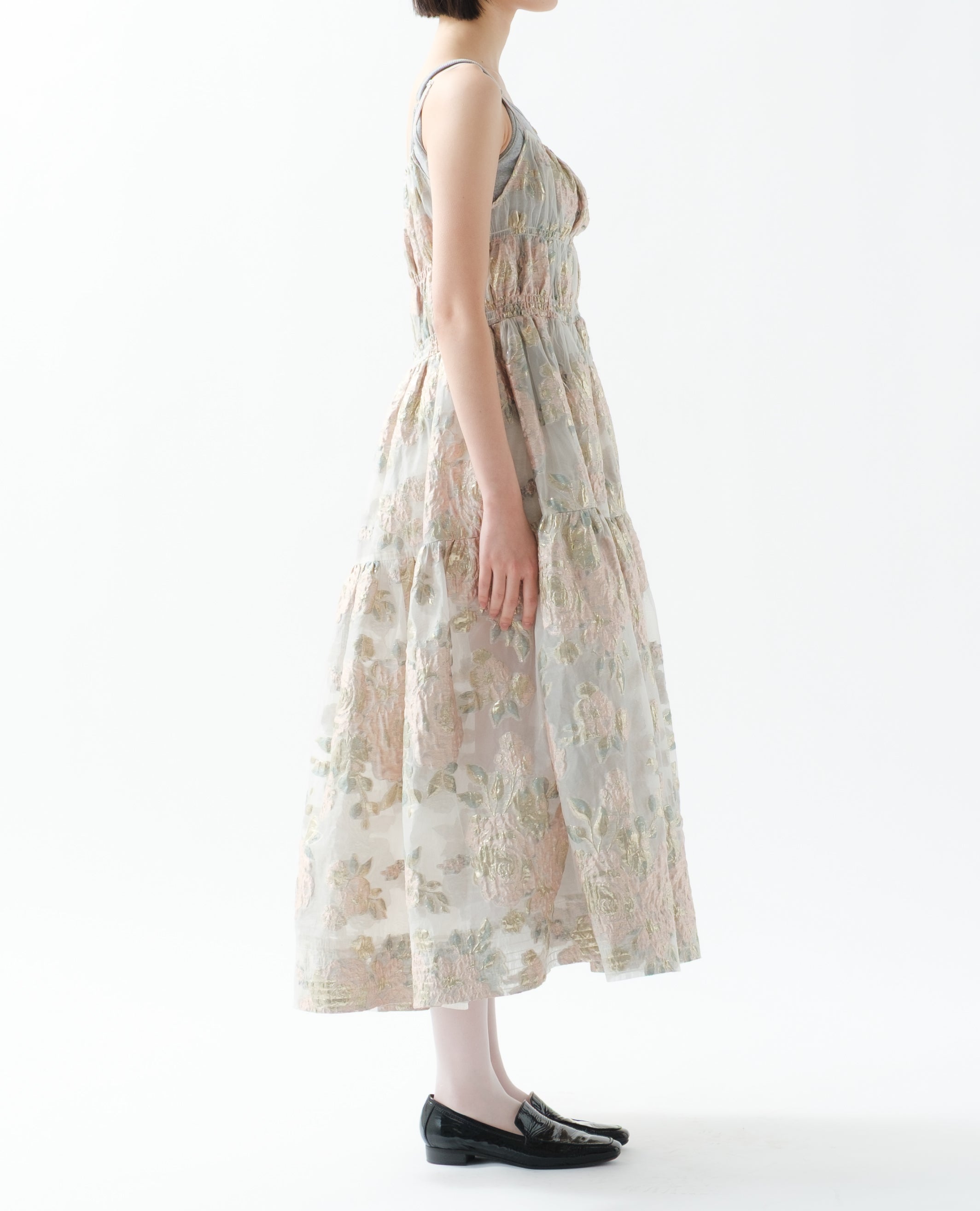 Pink gold jacquard cami dress