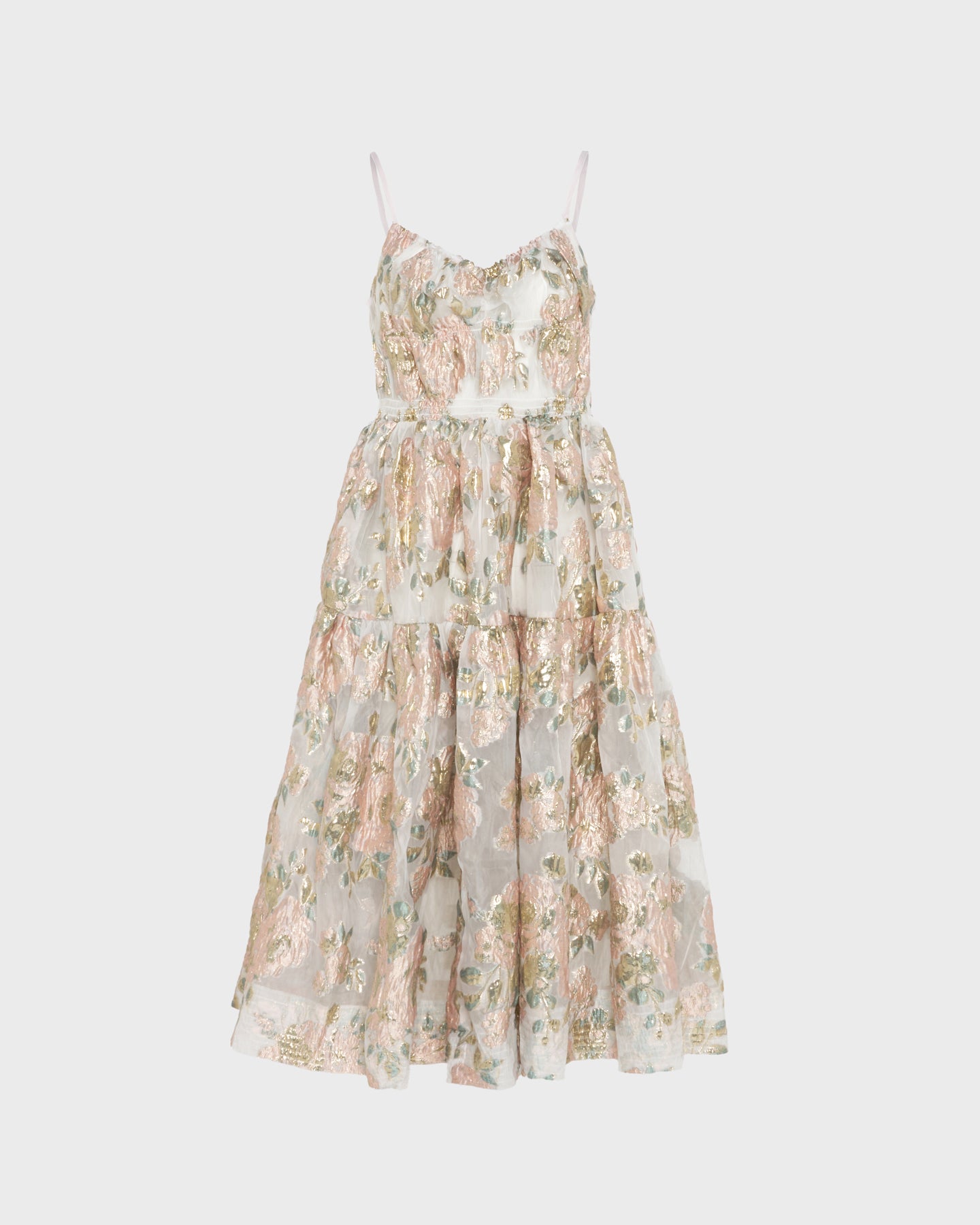 Pink gold jacquard cami dress