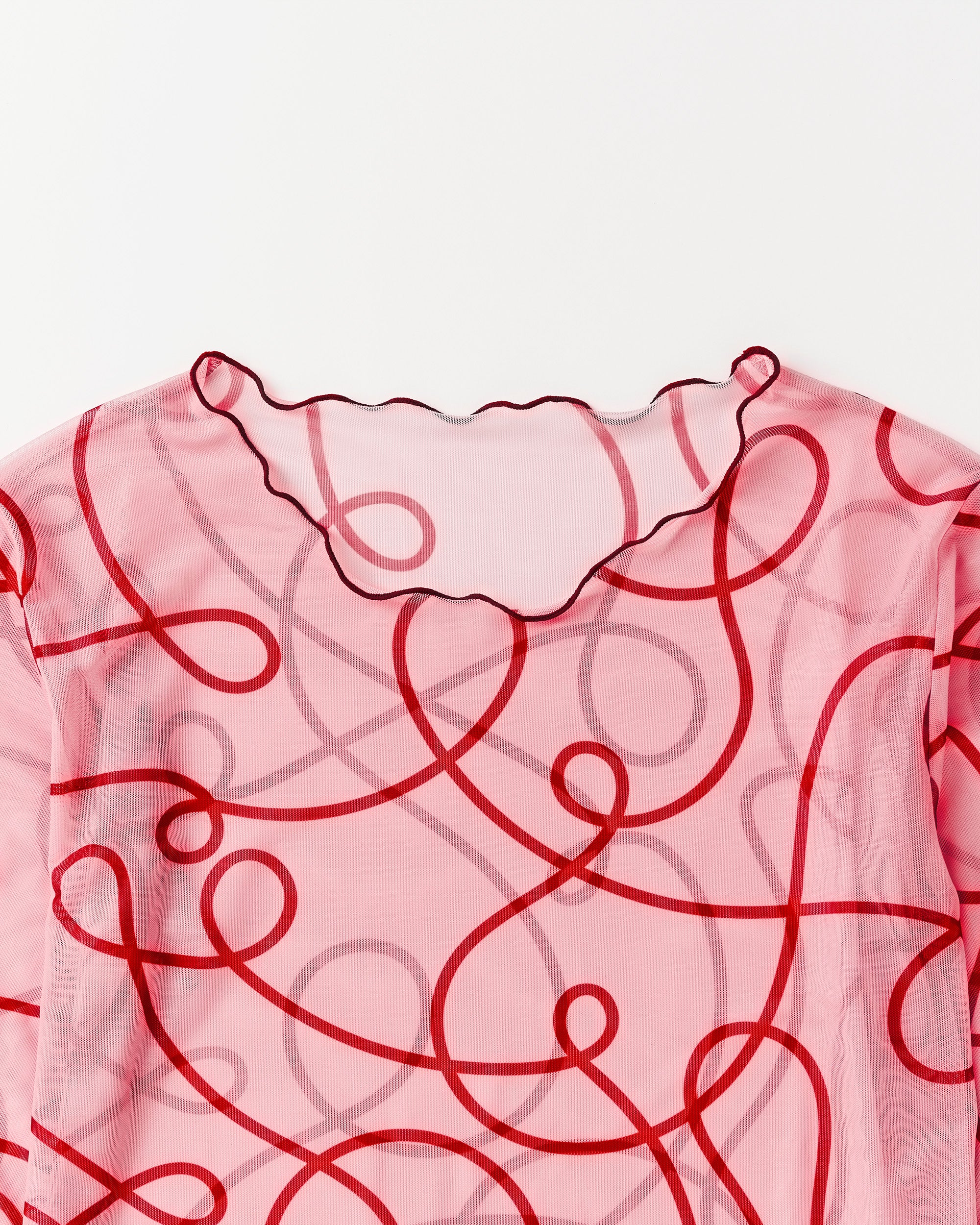 uneune see-through round neck tops (pink×red)