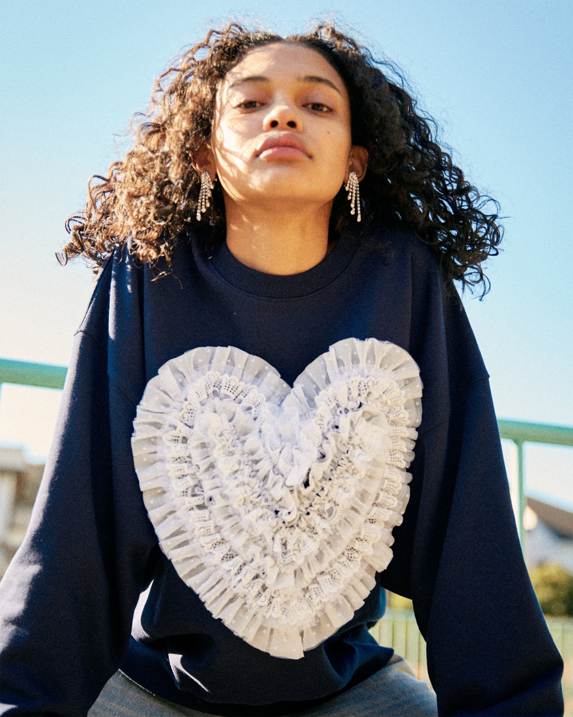 Heart dot tulle sweatshirt (navy)