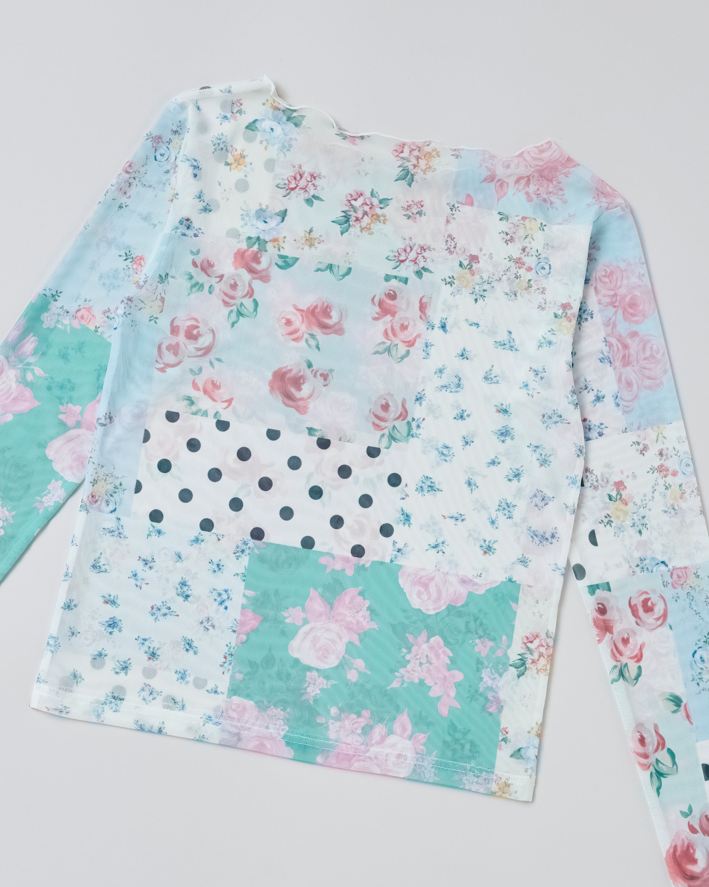 Nostalgic patchwork see-through tops (round neck)