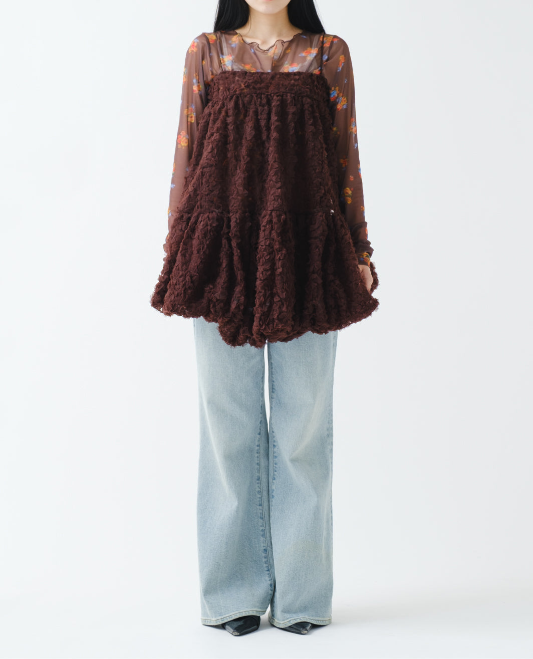 Tulle balloon tunic (brown)