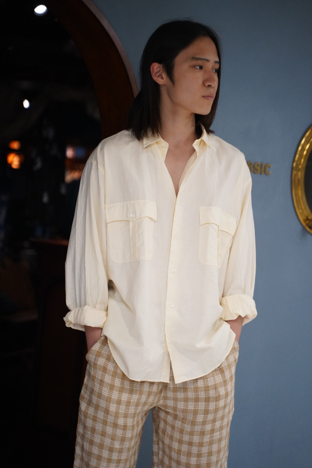 ROLL UP COTTON LINEN SHIRT (ALUMO)（ロール アップ コットン リネン