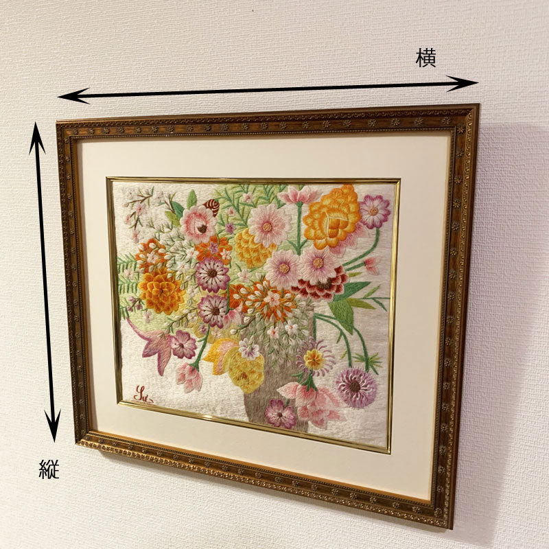 ベトナム シルク刺繍絵 Mr. クオック・スー作品 フラワー 額付 1402-8