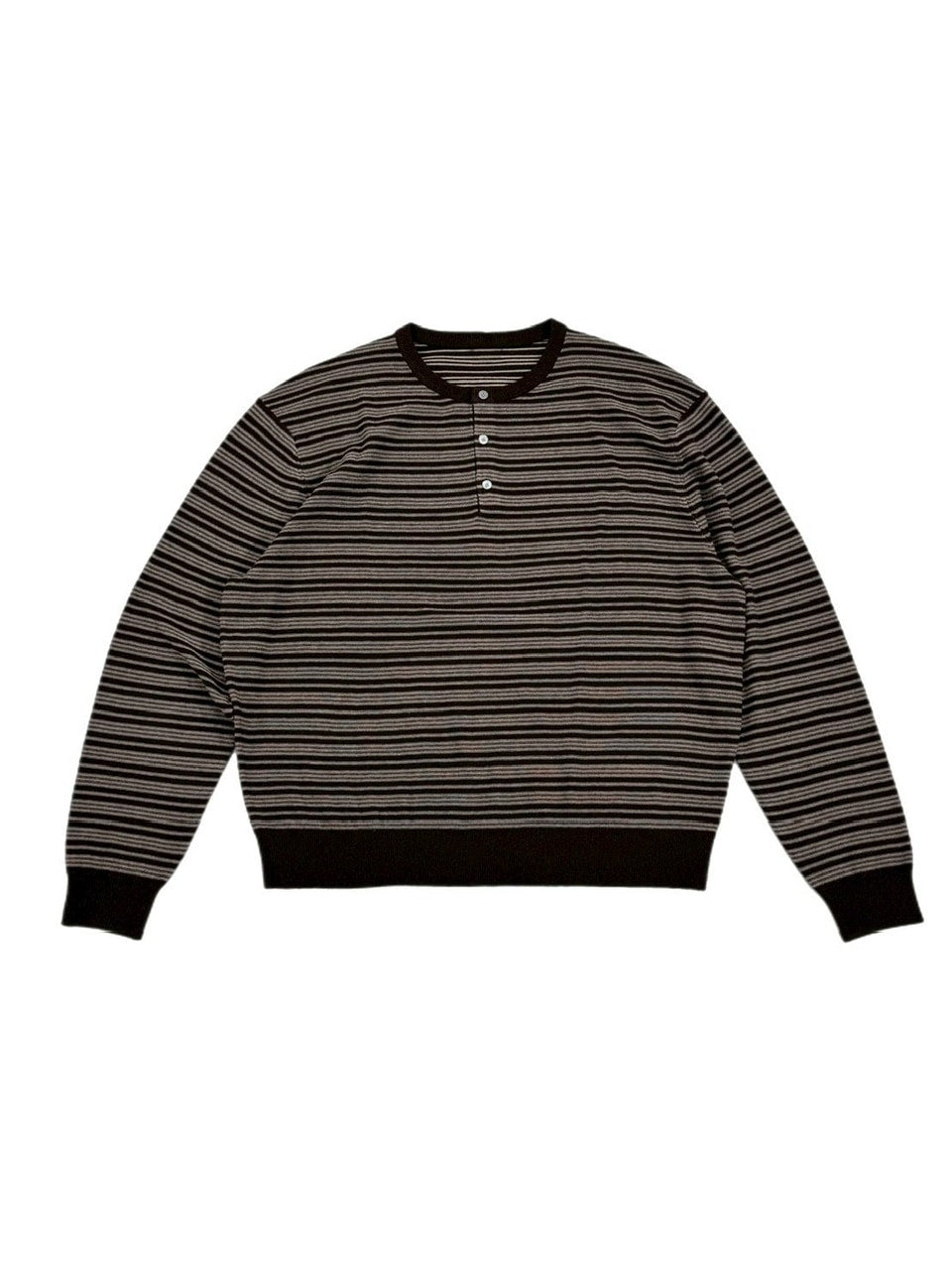 受注制【Chikashitsu +】cropped henry neck border knit