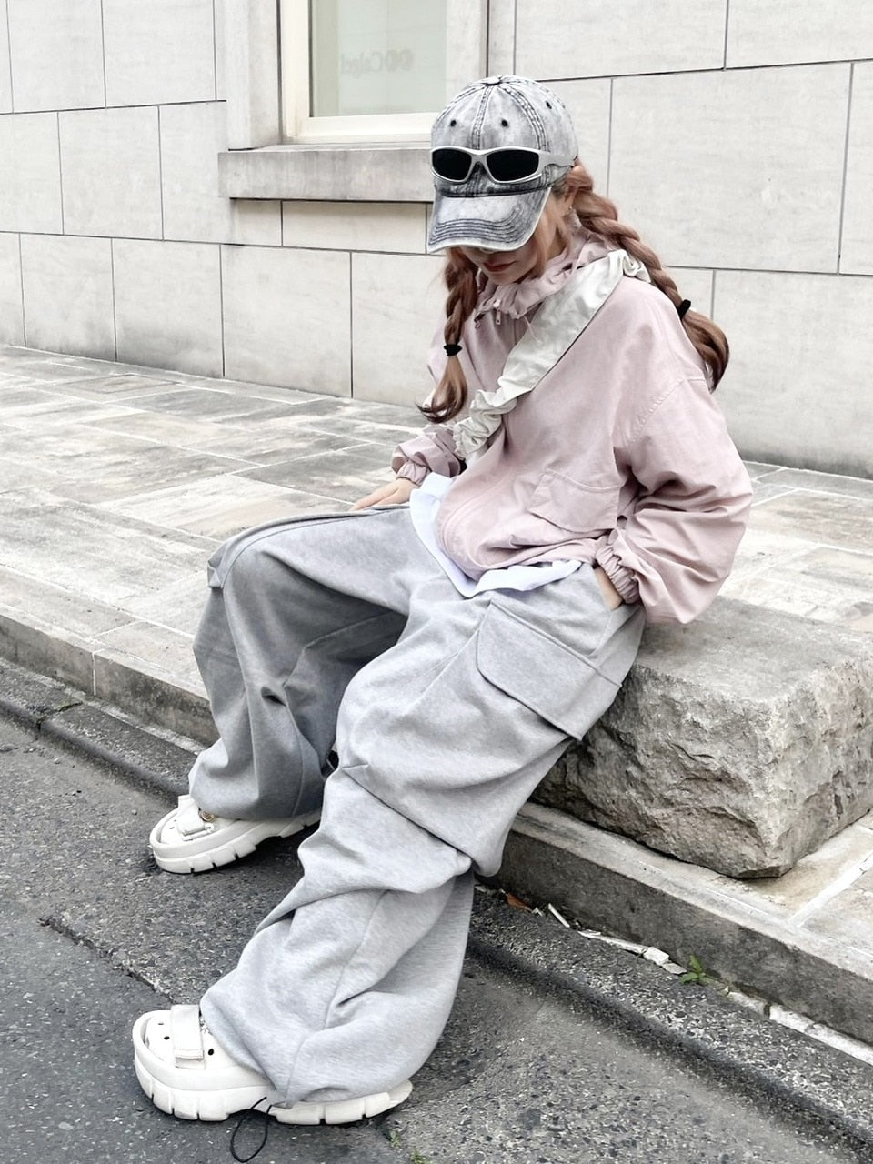 受注制【Never mind the XU】big pocket sweat wide cargo pants