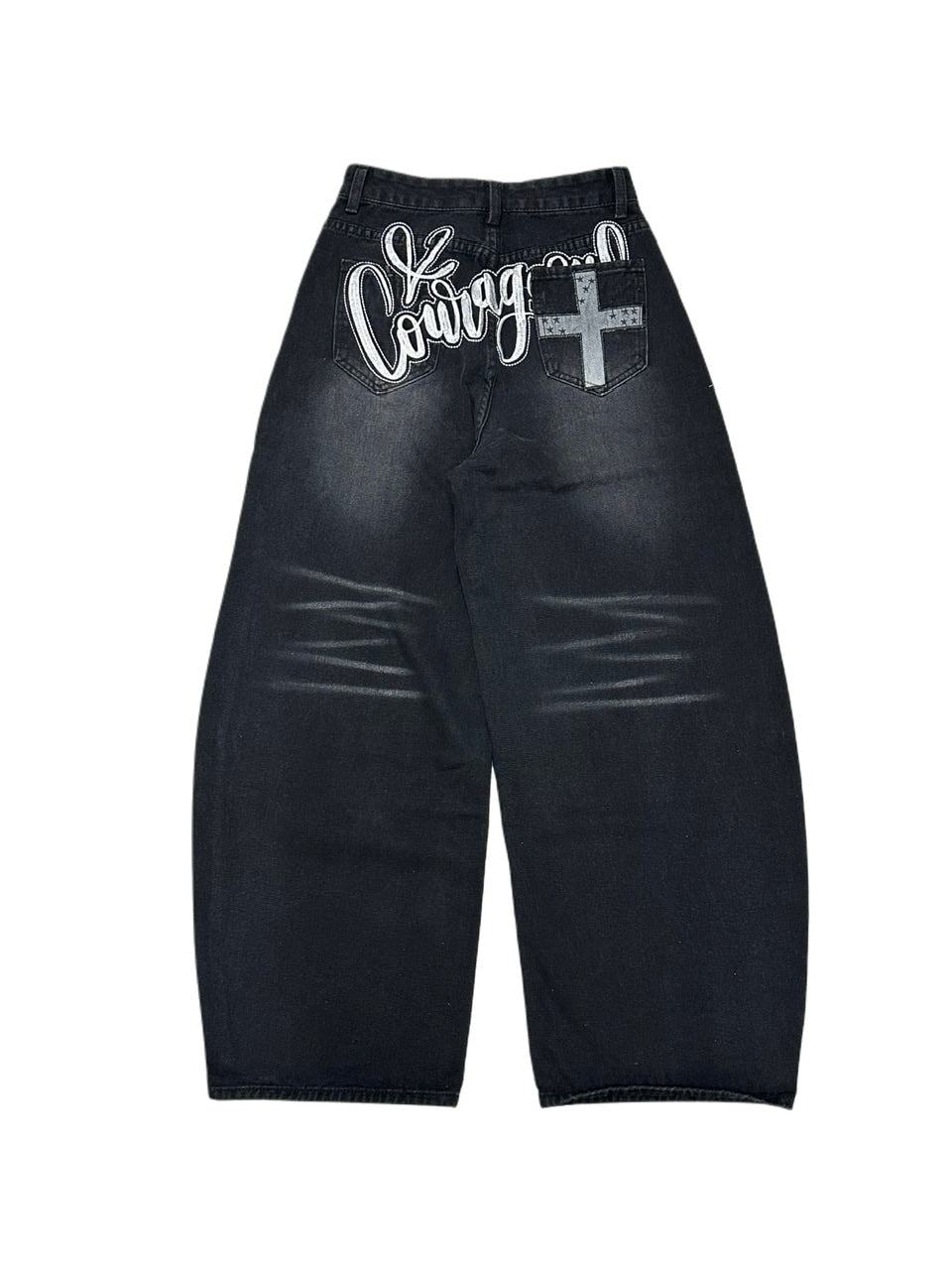 受注制【Never mind the XU】back print wide denim pants / 【ネバー