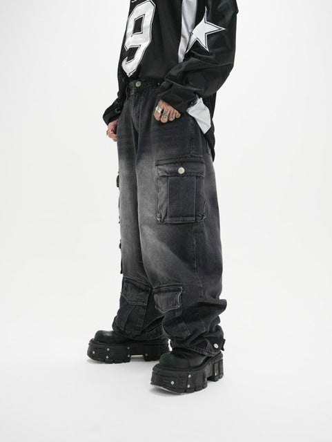 受注制【Never mind the XU】pocket cargo denim pants (2color