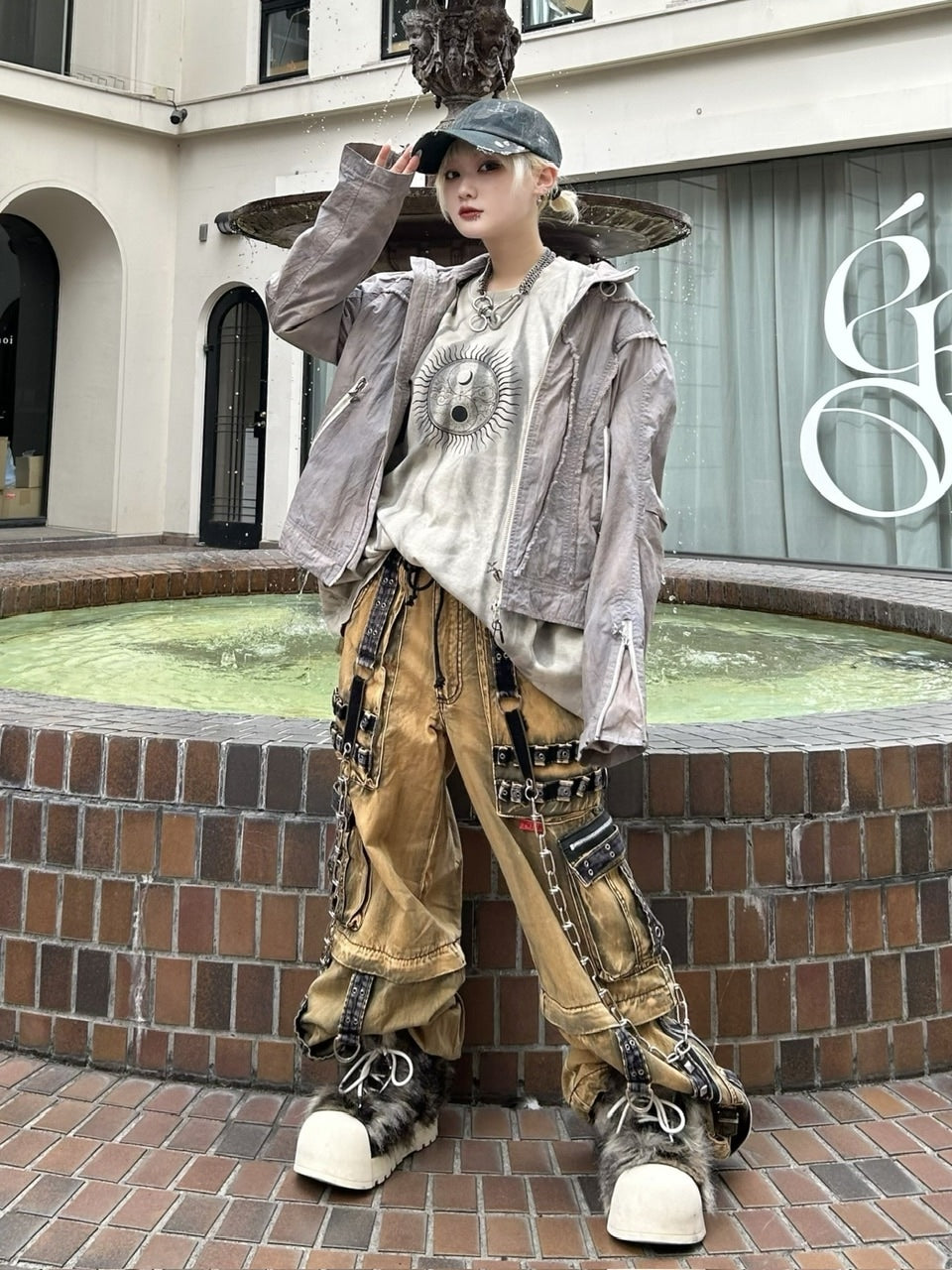 受注制【Never mind the XU】garment washing print long sleeve tee