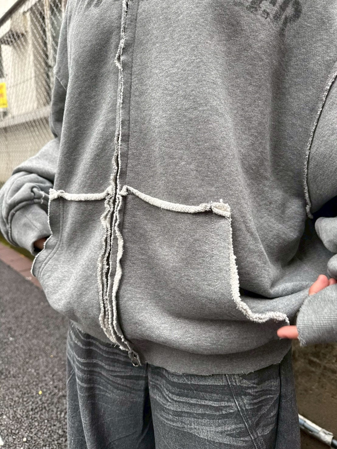 Never mind the XU】damage oversized zip up hoodie / 【ネバー