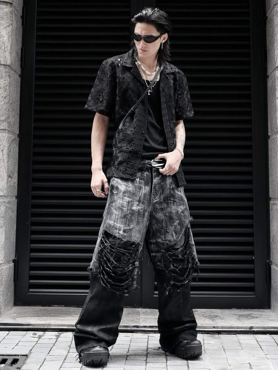RICH】Smoke Denim Layered Jeans / 【リッチ】ダメージレイヤード