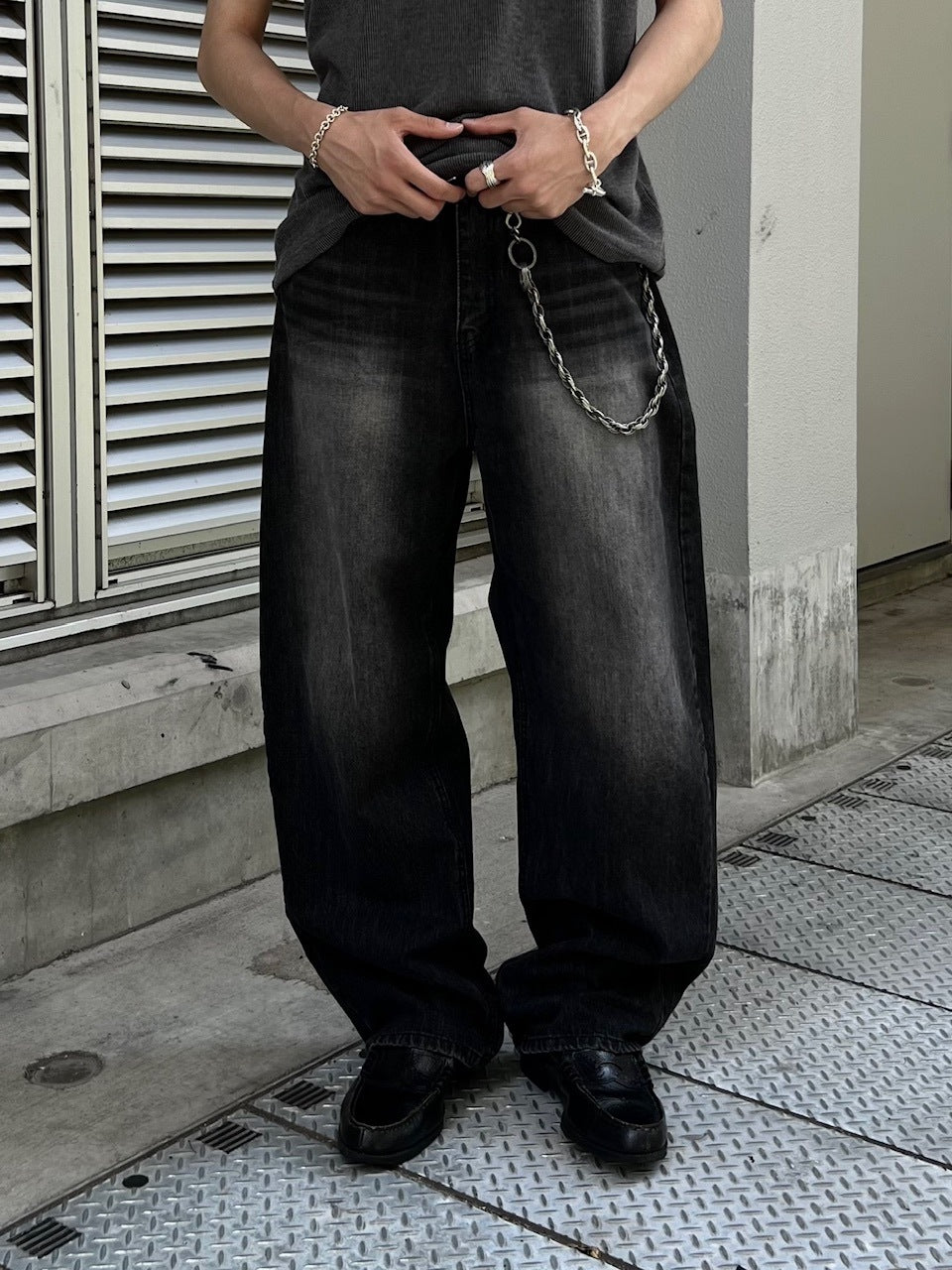大阪店WEB限定受注制【Chikashitsu +】vintage wash semi wide denim