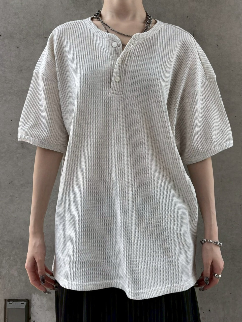 受注制【nmtc +】waffle henry neck tee / 【エヌエムティーシープラス