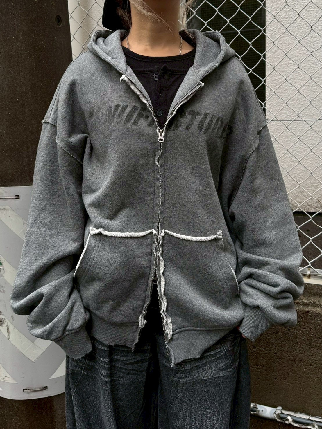 Never mind the XU】damage oversized zip up hoodie / 【ネバー