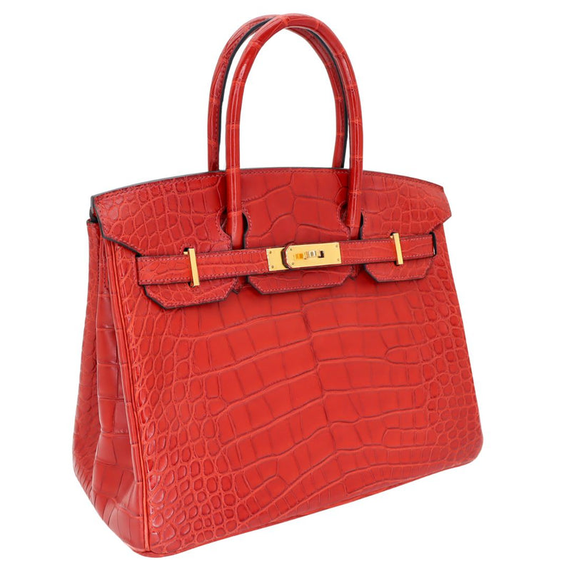 Hermès 30cm Birkin Verso Rouge H/Orange Poppy Matte Alligator Gold