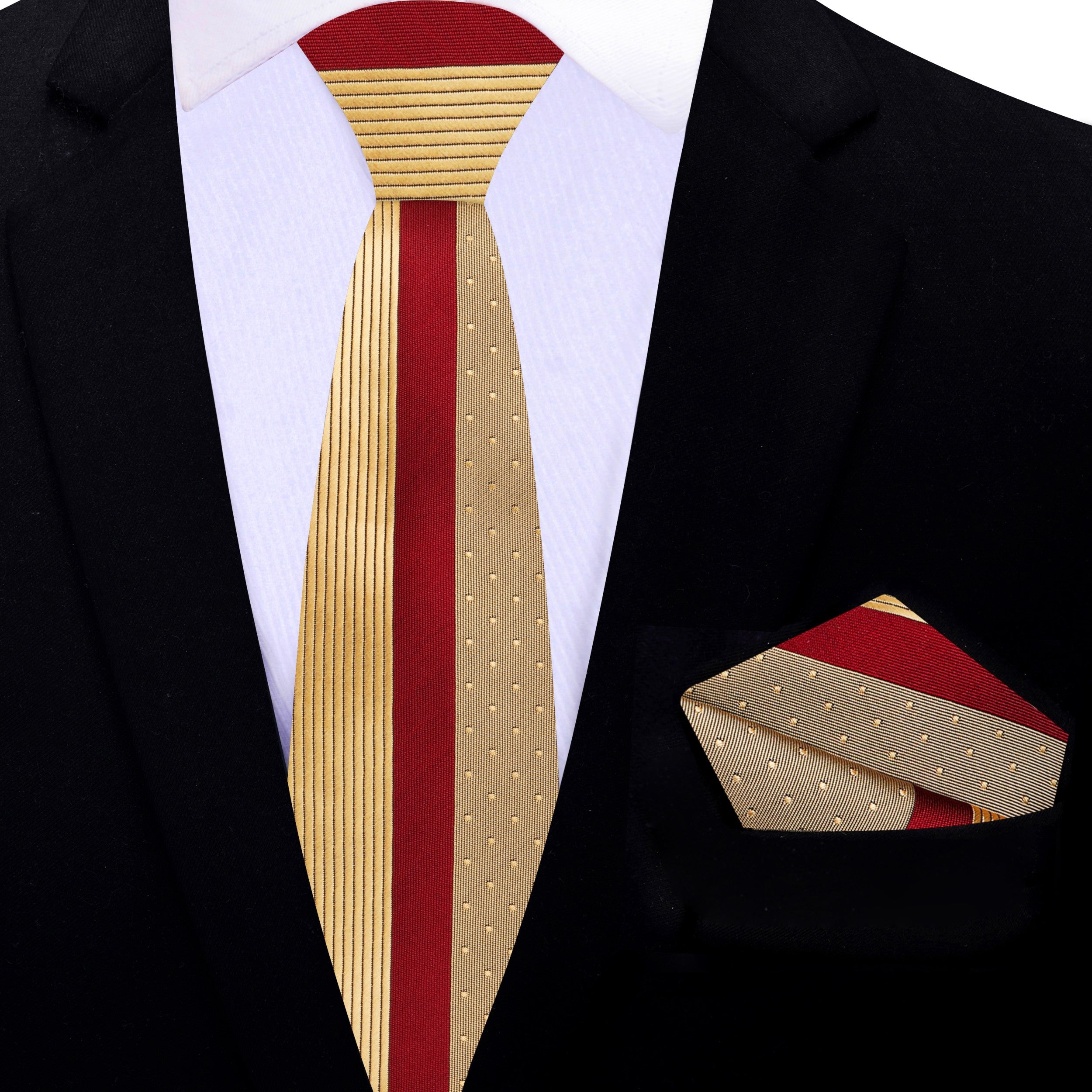 Gold & Burgundy Abstract Necktie | 2 Widths, 2 Lengths + Pocket Square