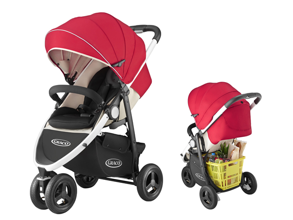 小回りも片手でスイスイ、段差もスムーズに走行できる3輪ベビーカー