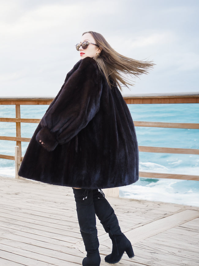 Black Mink Swing Coat - Riviera Noir | Authentic Mink Fur– Purple