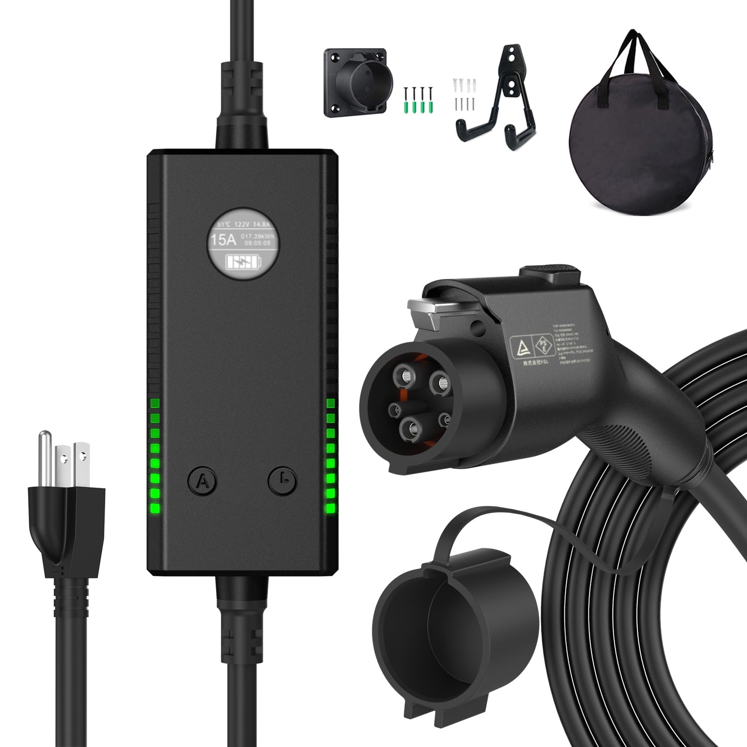 Qkcabo 100V 電気自動車 充電ケーブル 、8 A/10 A/13 A/15A 100-240V