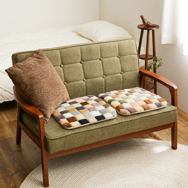 ムートン座布団 40×40cm 座布団 パッチワーク 羊毛 レトロ ムートン