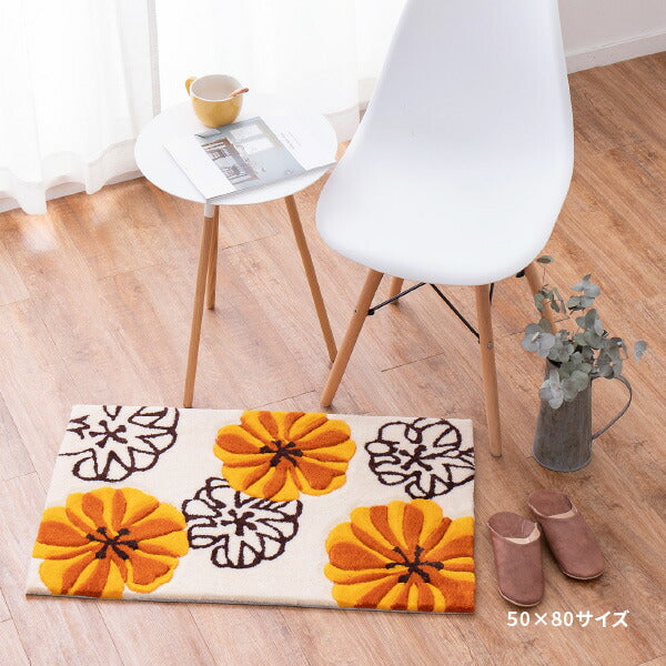 洗える玄関マット 約50×80cm マット 花柄 アクセントマット 室内 屋内