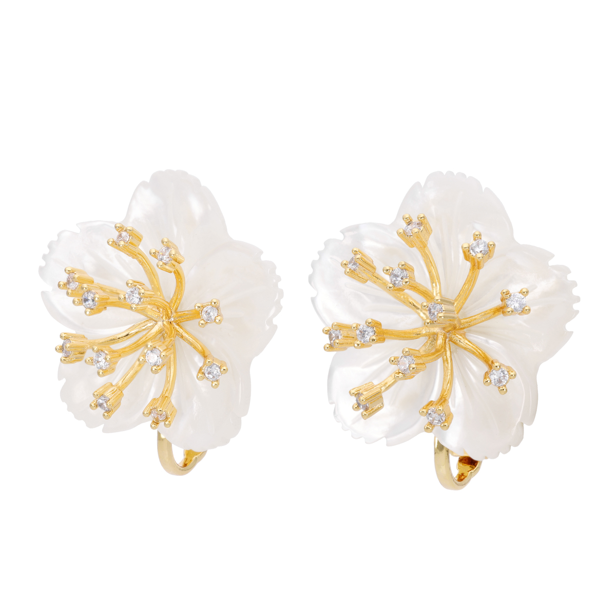 シェル&CZ フラワーモチーフ イヤリング/ピアス[メデア] TarTar - QVC.jp