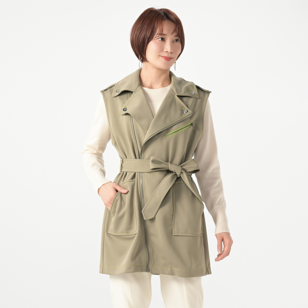 SUPERLADY ライダースデザインカットソーロングジレ SUPERLADY by