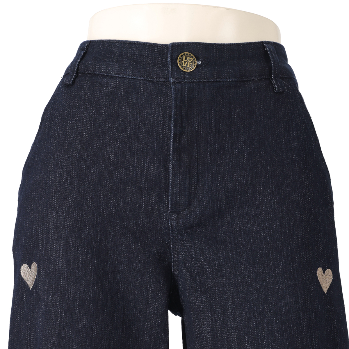 &LOVE むっちゃ幸せハート刺繍のストレートデニムパンツ アンドラブ