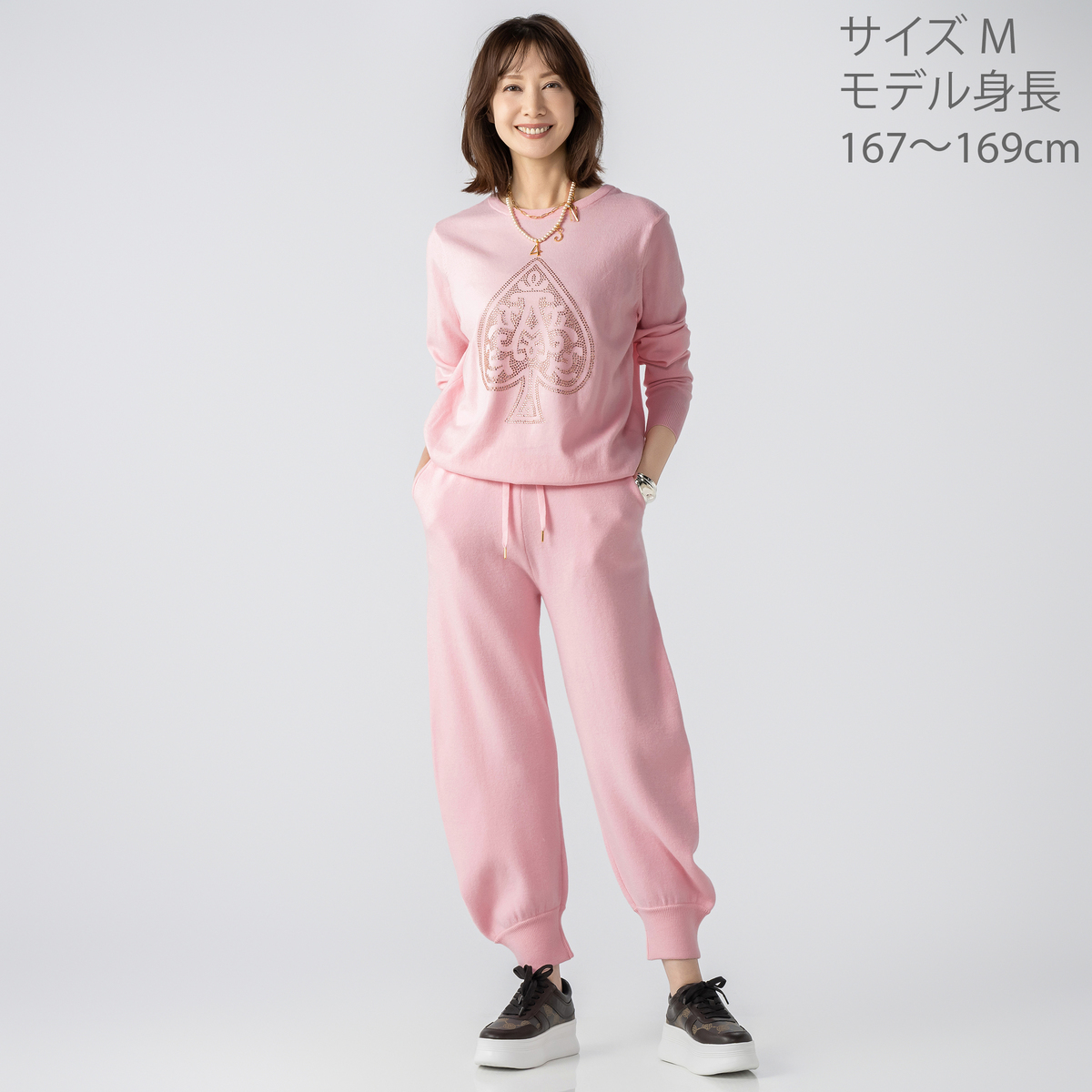 Anne Coquine コアスパンヤーンニットクリスタルバレルパンツ