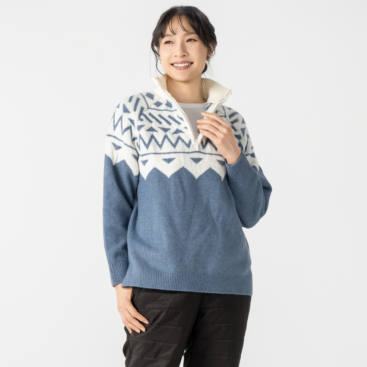 Carney ジオメトリック ハーフジップニットプルオーバー カーニー