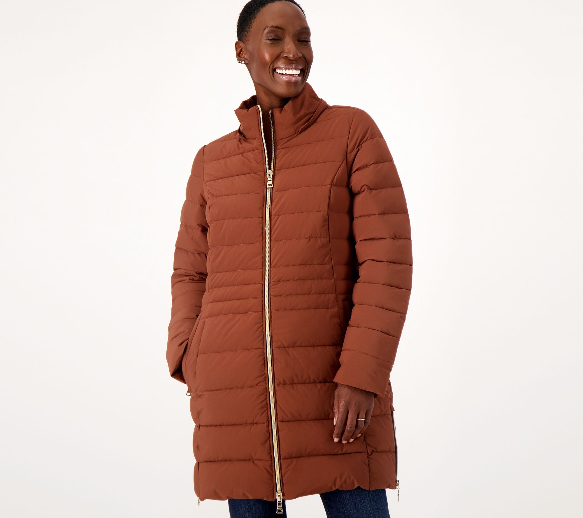 Nuage Regular Stretch Puffer Coat w/ Removable Faux Fur Trim Hood