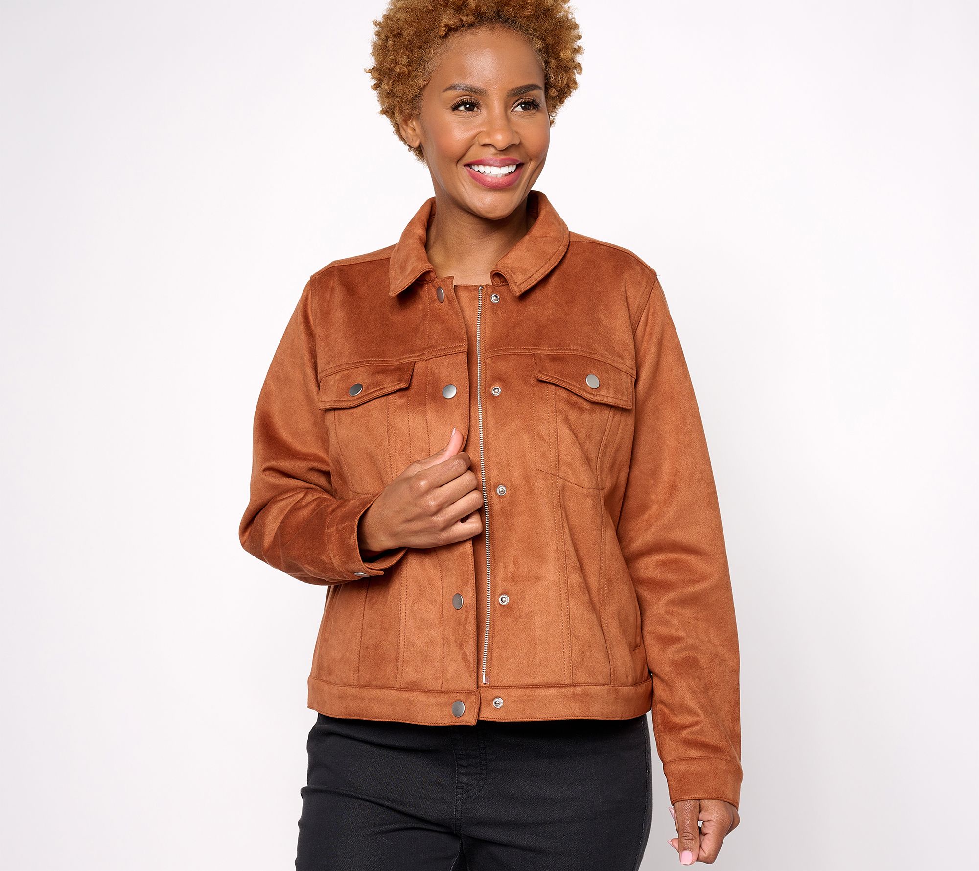 Denim & Co. Adaptive Classic Faux Suede Jacket - QVC.com