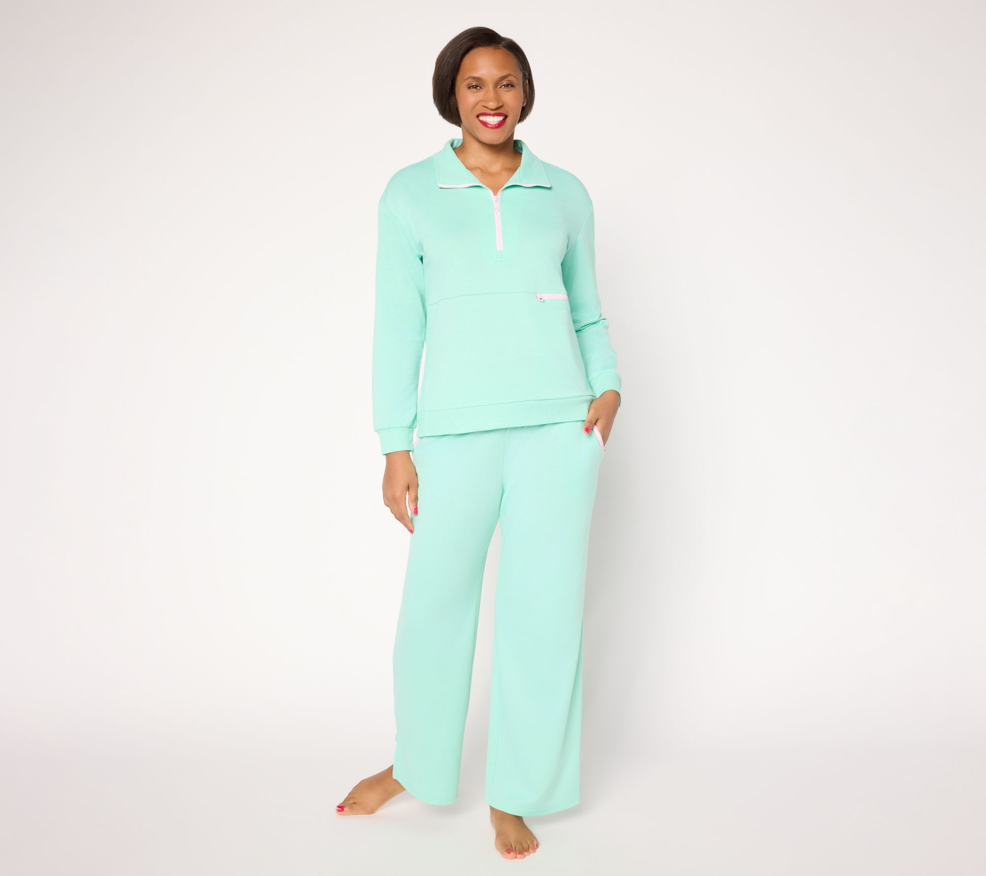 MUK LUKS Petite French Terry Quarter Zip and Pant Lounge Set - QVC.com