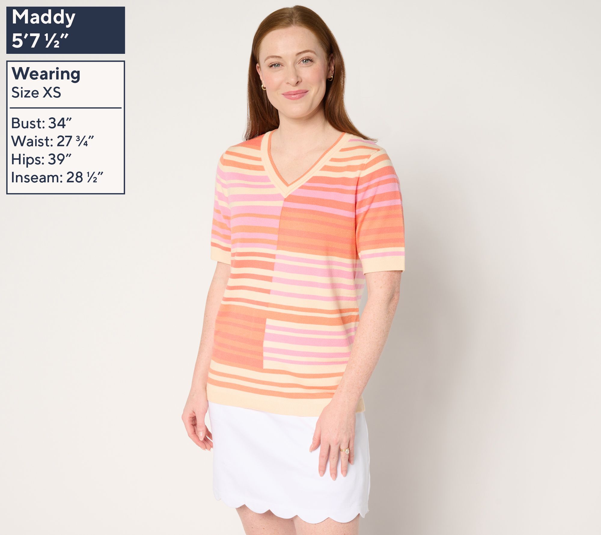 Sport Savvy Short Sleeve Spliced Stripe V-Neck Sweater - QVC.com