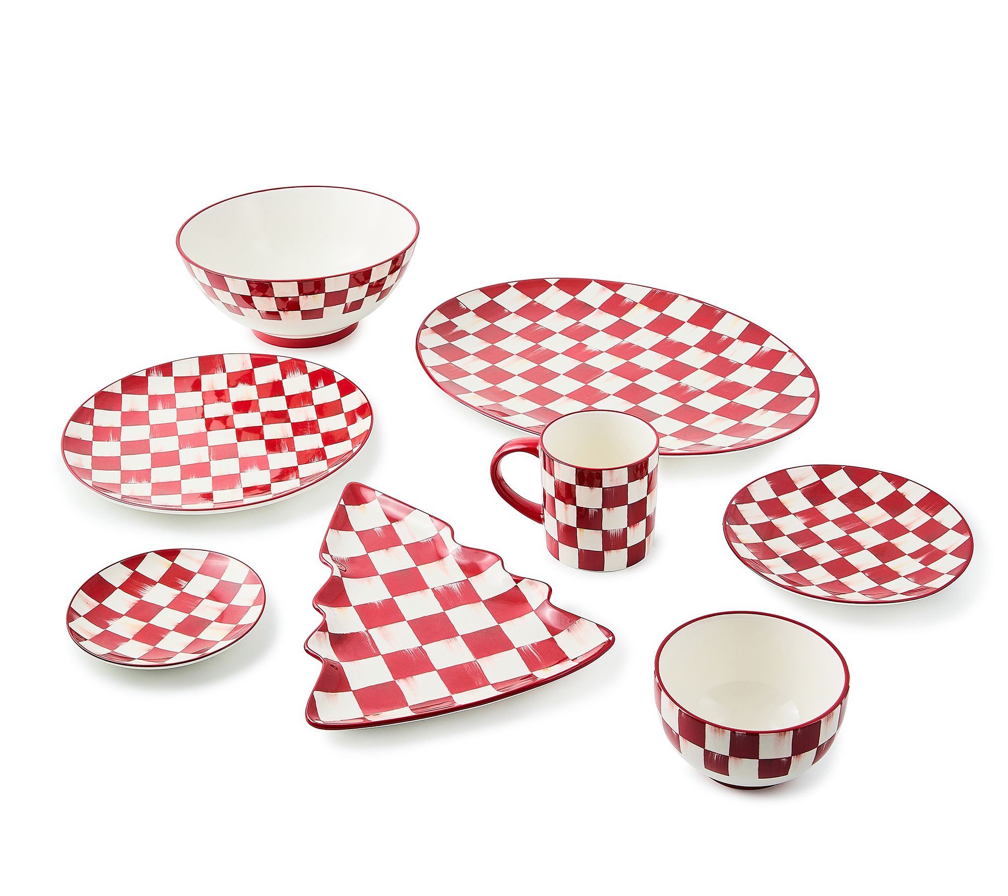 MacKenzie- Childs Set of 4 Cherry Check Mugs - QVC.com