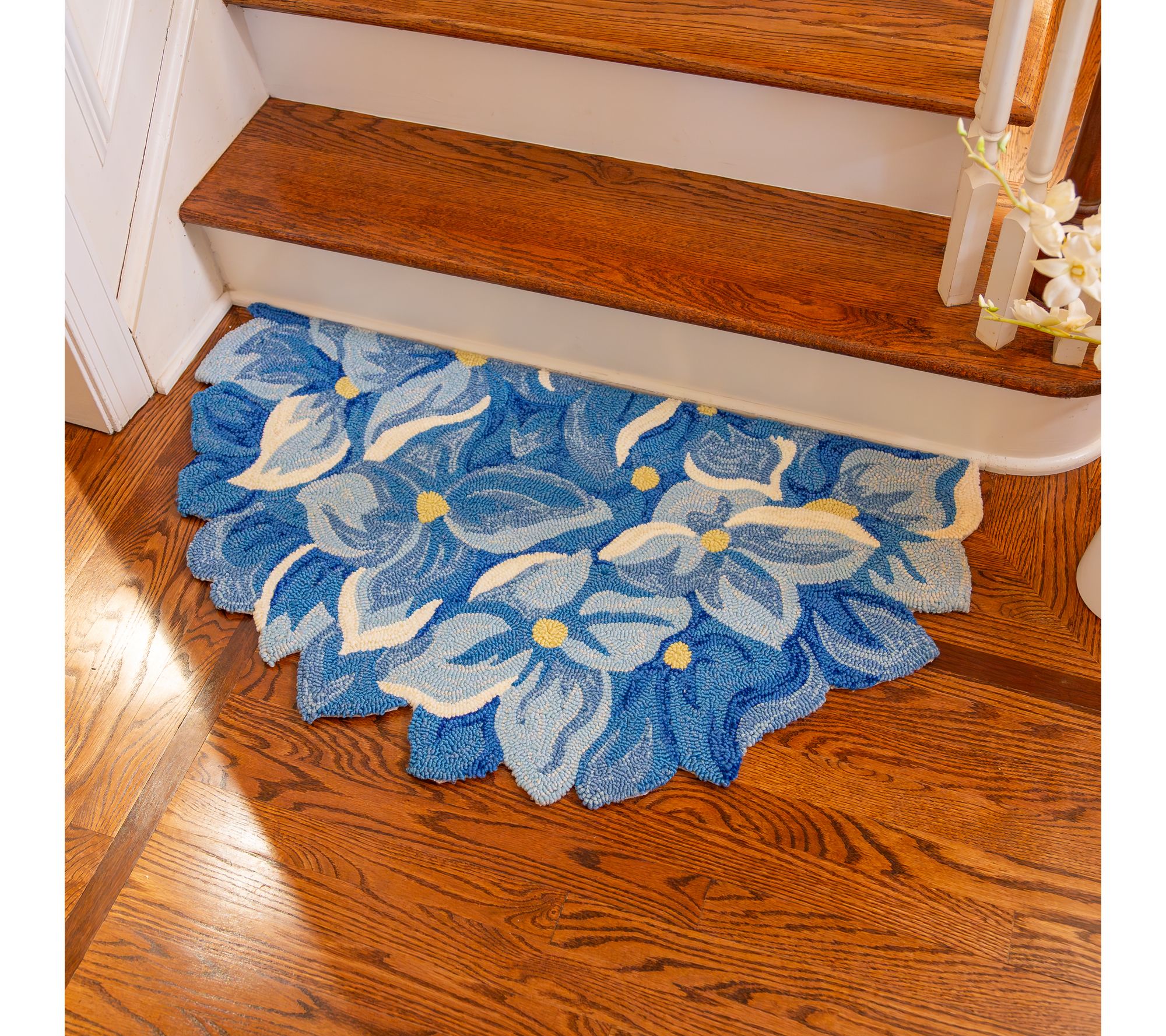 Plow & Hearth Half-Round Hydrangea Hand-Hooked Doormat - QVC.com