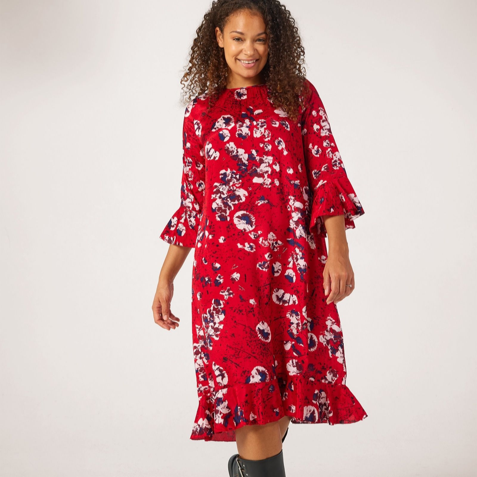 Masai Copenhagen Noles Printed Dress with Frill Detail - QVC UK