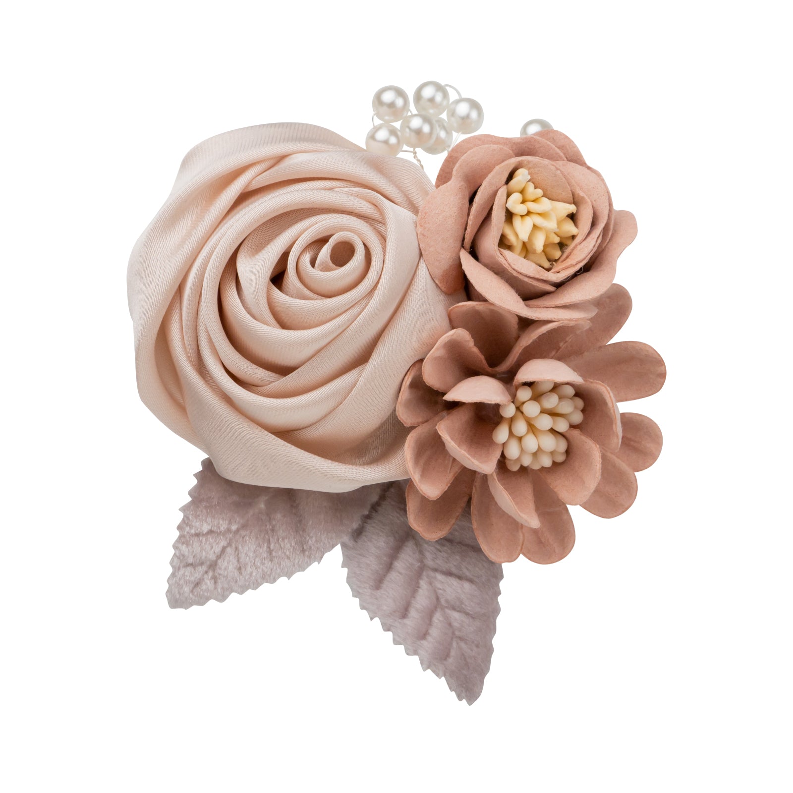 cocomam ブローチ風ローズ&パールのプチブーケコサージュ（シンプル