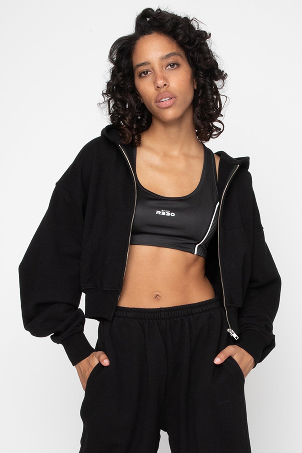Cropped Zip Hoodie Black