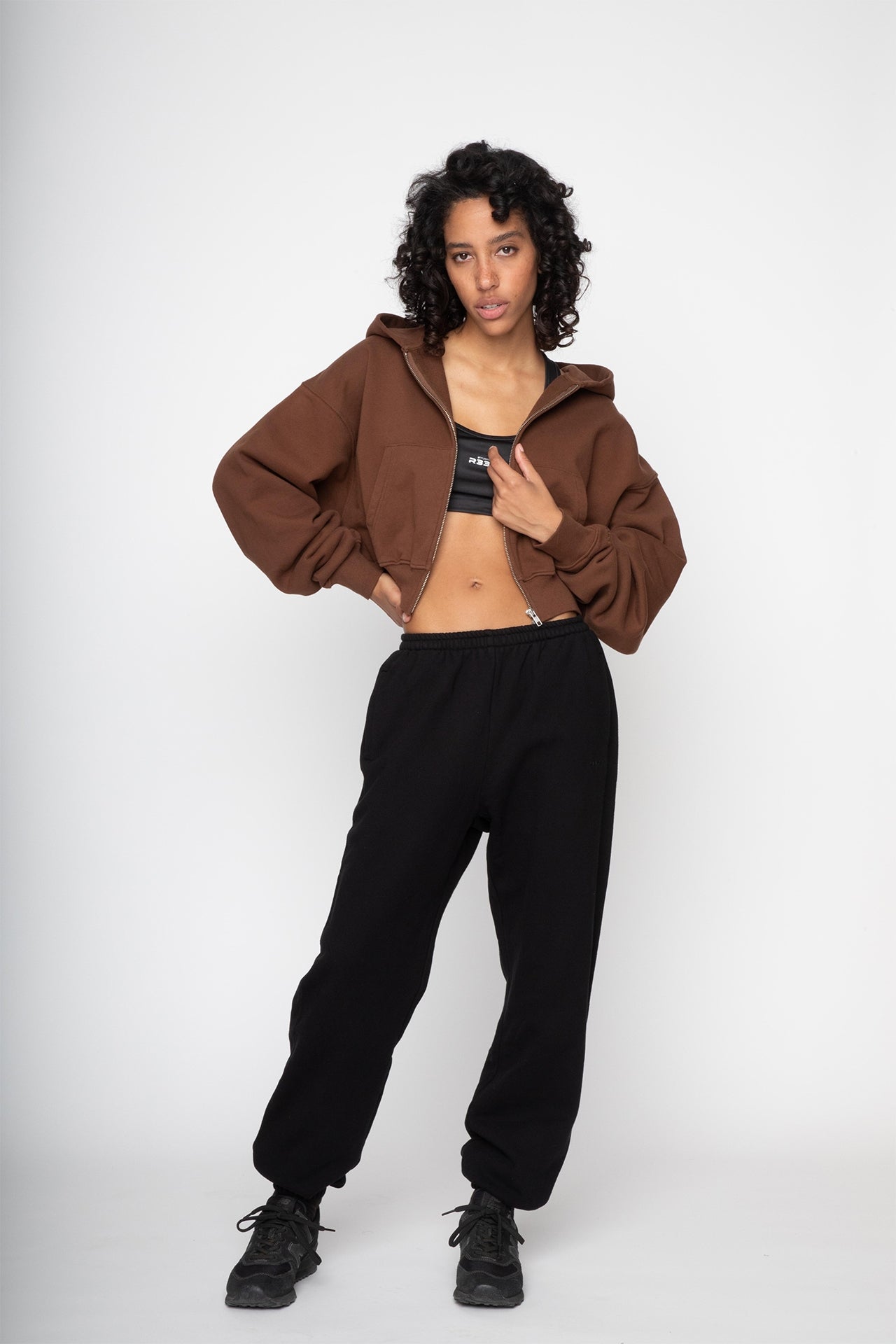 Cropped Zip Hoodie Brown
