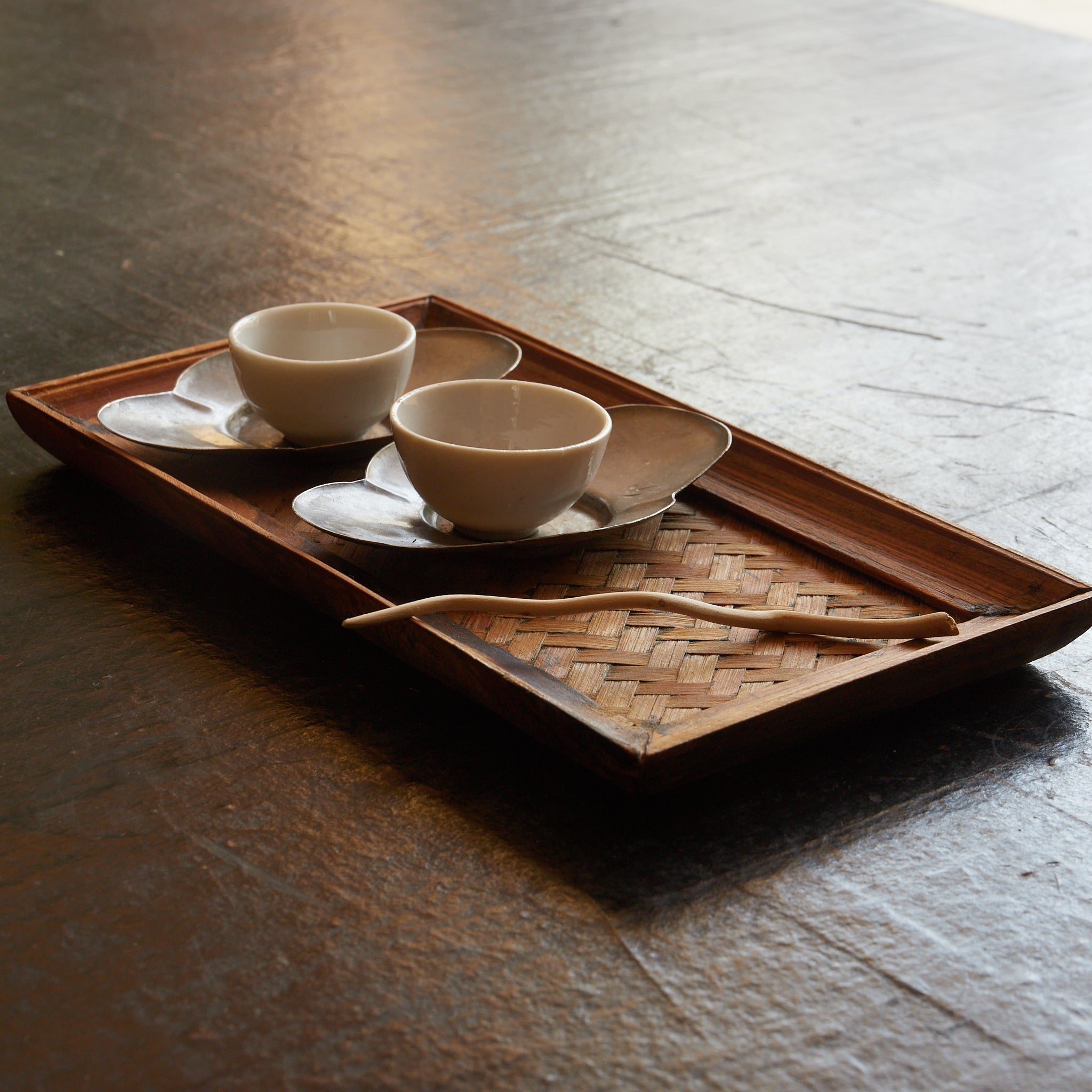 清代 古錫輪花形茶托 5客揃 在銘（1616–1911CE） | 入蘆花（ロカニイル）