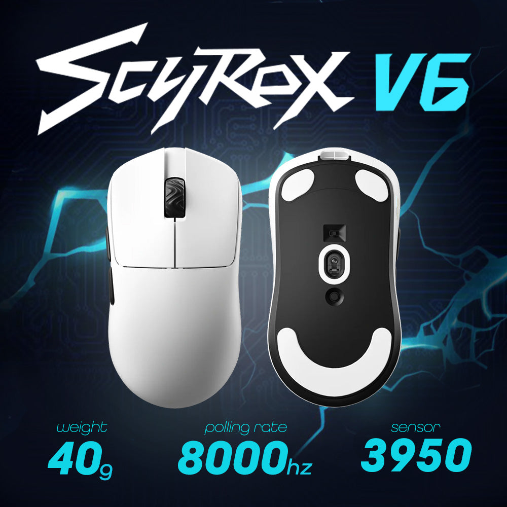 SCYROX V6 White ゲーミングマウス 8000hz 重量40g 左右対称