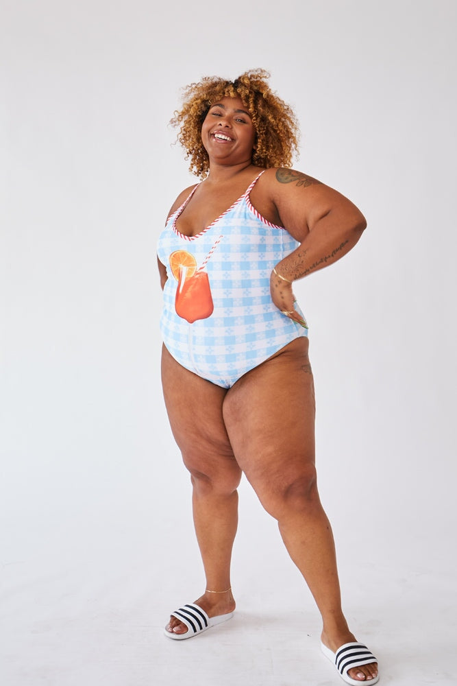 Aperol Spritz - Checkered One Piece Swimsuit - RachelAntonoff.com