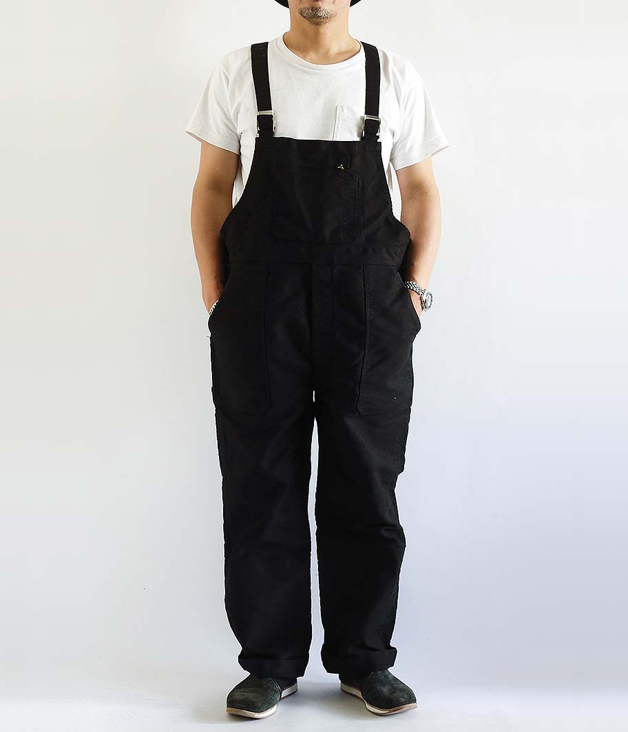 モールスキンフレンチワークオーバーオール［Overdye / BLACK