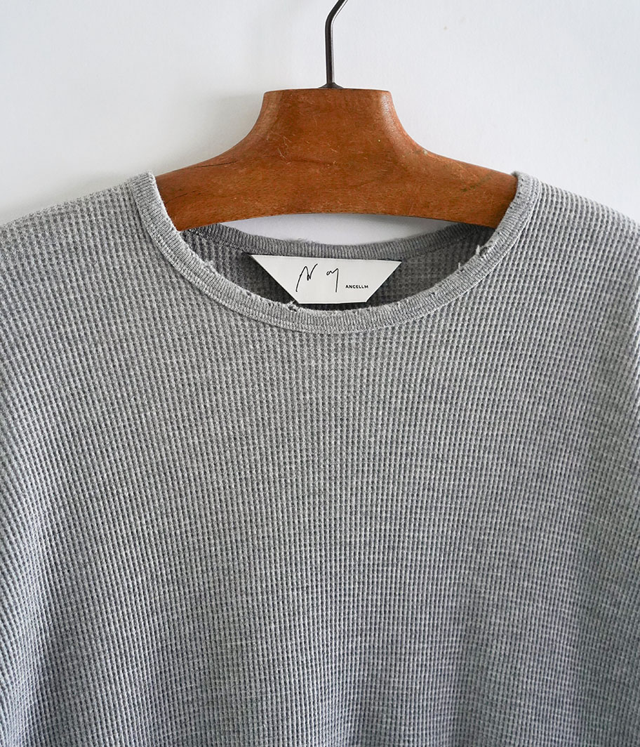ANCELLM DAMAGE WAFFLE CREW LS T-SHIRT [GRAY] - Fresh Service