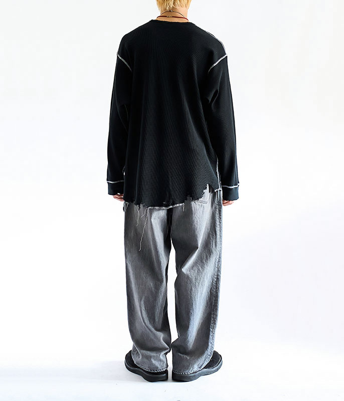 ANCELLM DAMAGE WAFFLE CREW LS T-SHIRT [BLACK] - Fresh Service