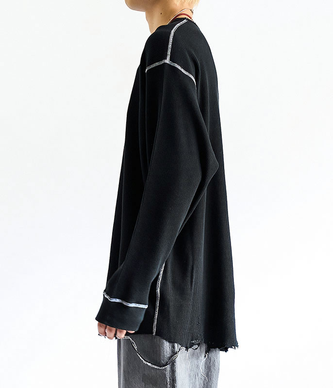 ANCELLM DAMAGE WAFFLE CREW LS T-SHIRT [BLACK] - Fresh Service